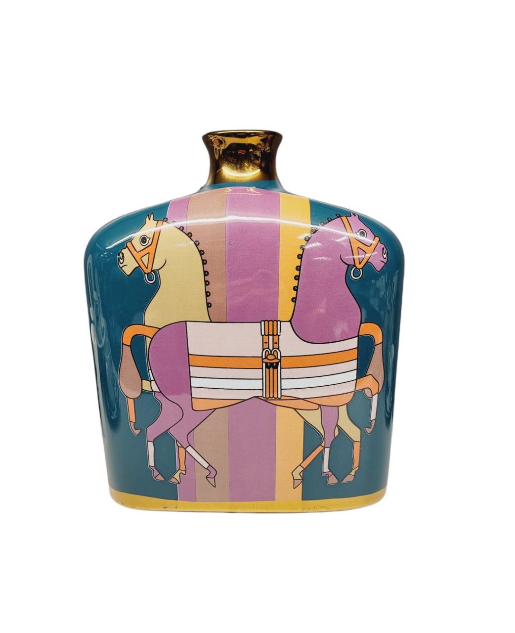 Turquoise Pot with Horses