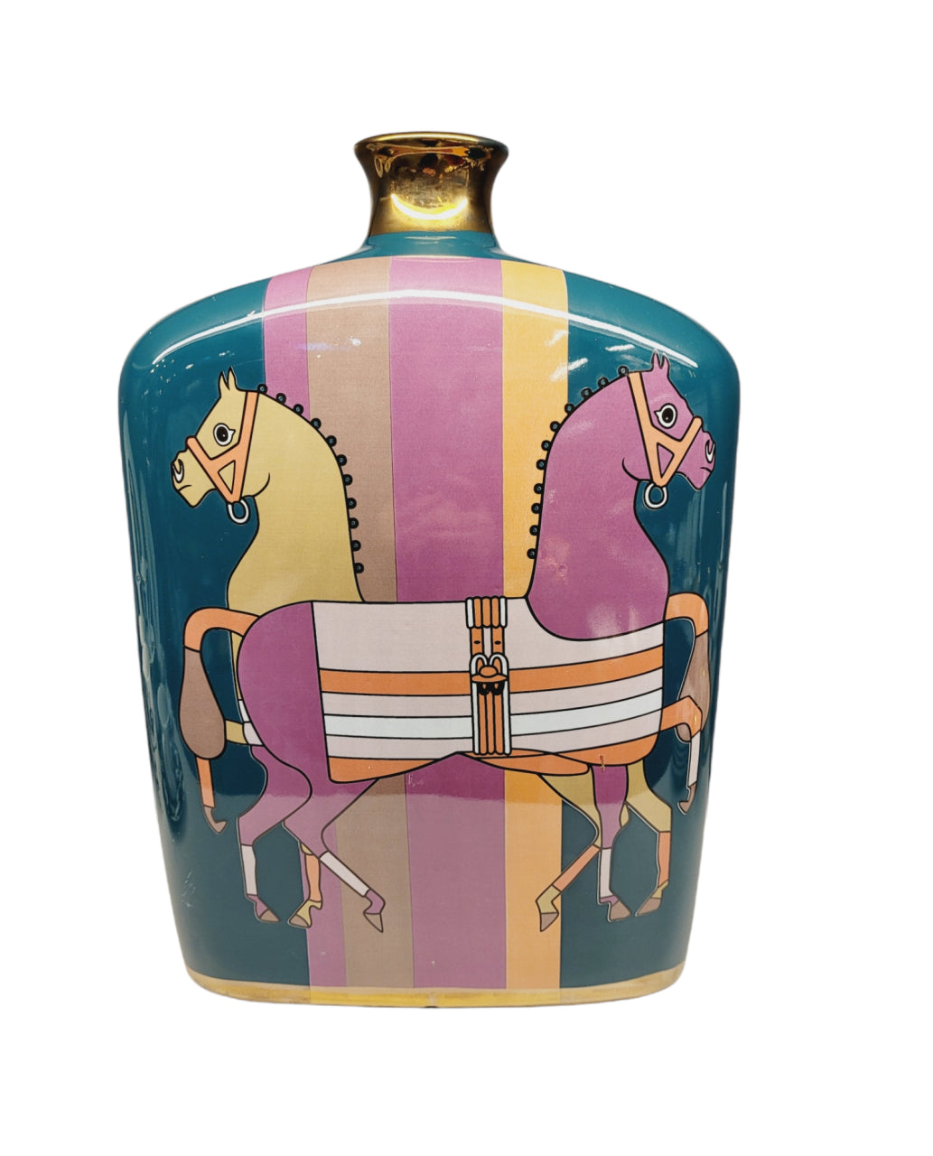 Turquoise Pot with Horses